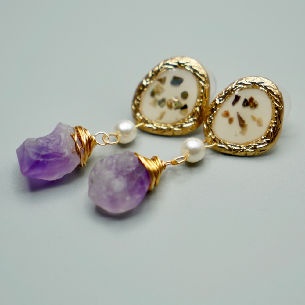 jewelry gold plated drop natural earrings amethyst - Picture 5 of 8